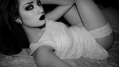 Gothic woman makeup lace monochrome stockings brunettes white 