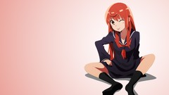 Gradient Anime socks red background long hair anime girls brown 