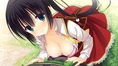 Grass Anime long hair anime girls green eyes bra seifuku black 