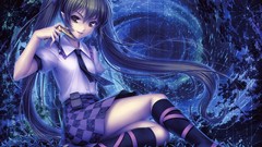 Grass blue tie socks Brushes Ribbons sitting schoolgirls shirts 