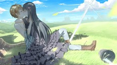 Grass clouds Anime kissing long hair black hair riki sky tree