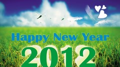 Grass clouds new year 3d fields golden happy new year Greetings 