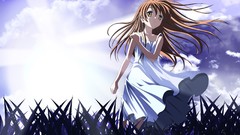 Grass clouds wind Anime Clannad sunlight anime girls okazaki 