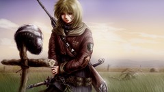 Grass graves weapons Katana Anime Swords helmets blondes anime 