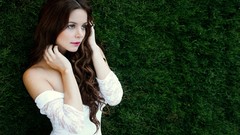 Grass Green woman lips long hair brunettes white dress Maleja 