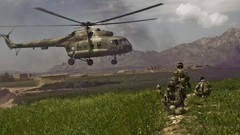 Grass Mountains Aircraft purple smoke Helicopters soldiers 