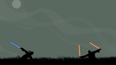 Grass night dark moon fight lightsabers jedi minimalistic 