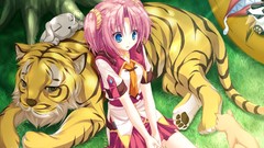 Grass sakura pink hair anime girls Bunnies blue eyes short hair 