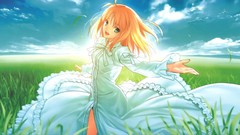 Grass sky saber blondes fate stay night white dress artwork 