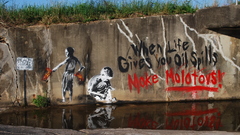 Grass water graffiti cocktail oil Molotov gravity banksy