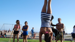 Grass woman dress Beaches legs outdoors barefoot blue skies 
