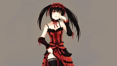 Gray background Anime dress red eyes long hair anime girls 