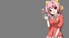 Gray background Anime red eyes pink hair anime girls school 