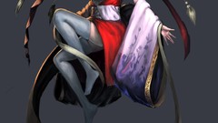 Gray background dress Japanese red eyes red dress bows 