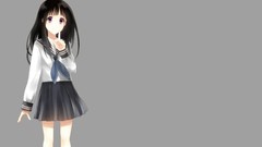 Gray background skirts long hair anime girls school uniforms 