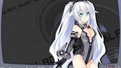 Gray background white hair anime girls cleavage twintails video 