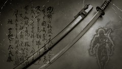 Gray inscription Katana samurai Japanese Swords kanji ninjas