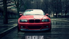 Gray red black and white cars window street BMW E46 white bed