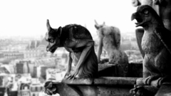 Grayscale gargoyle statues monochrome
