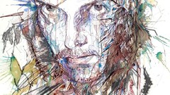 Green abstract paintings traditional art scans