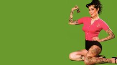Green background tattoos woman