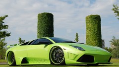 Green cars grass Lamborghini