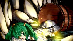 Green eyes green hair touhou Kisume