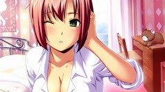 Green eyes pink hair