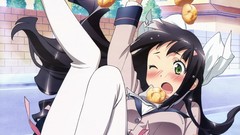 Green eyes school uniforms black hair thigh highs Tsuruma Konoe 