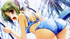 Green hair open mouth