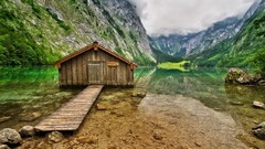 Green water Mountains clouds