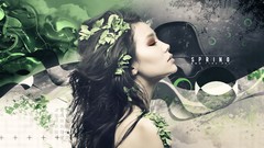 Green woman abstract spring brunettes digital art t1na