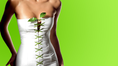 Green woman dress white