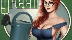 Green woman glasses artwork boobs huge boobs PapaNinja