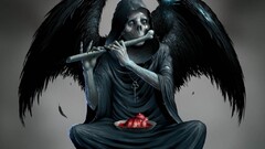 grim reaper raven heart fantasy art musical instrument wings