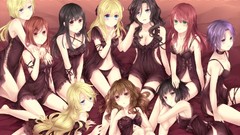 Groups Anime dress red eyes pansy blondes long hair anime girls 
