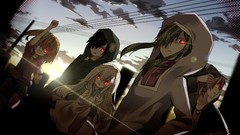 Groups brown white hair red eyes long hair anime girls short 