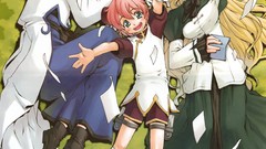 Groups grass paper Books hats blondes skirts pink hair long 