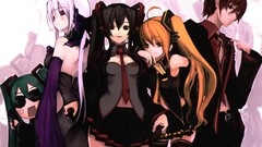 Groups weapons Guns headphones tie navel Chibi white hair red 