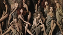 Groups woman fashion long hair models Steven Meisel