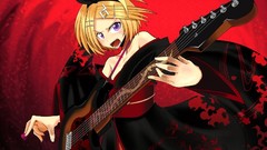 Guitars anime girls vocaloid bare shoulders kagamine rin 
