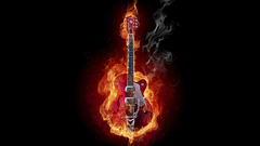 Guitars black background flames