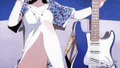 Guitars blue hair anime girls striped lingerie scans electric 