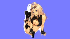 Guns blondes anime girls blue eyes cleavage Simple Background 