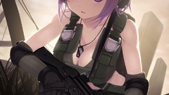 Guns head paintings gloves camouflage drawings elbows pink hair 