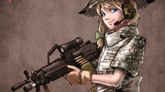 Guns headphones ammunition blondes bullets blue eyes uniforms 