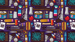 Guns retro clocks feathers