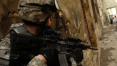 Guns soldiers military corner m4 ACOG tilted view