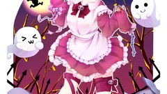 Halloween ghosts pumpkins blondes anime girls short hair bats 