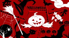 Halloween red background pumpkins bats Jack O Lantern